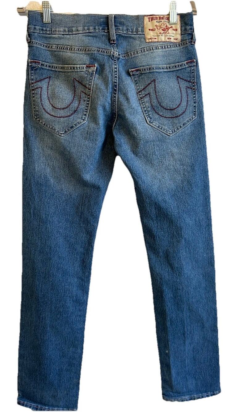 Y2K True Religion Men's Jeans 30x32 Ricky Relaxed Faded Distress BROWN Stitching